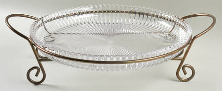 Diamond Fire 13" Round Platter & Gold Metal Stand