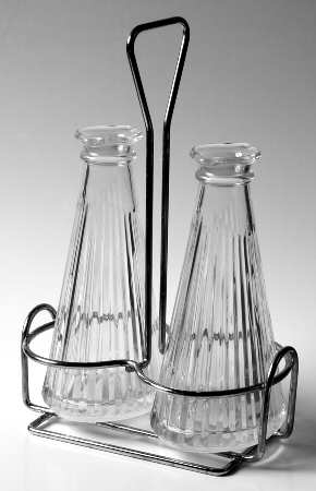 Diamond Fire Cruet Set without Stoppers & Silverplate Stand