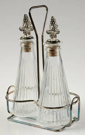 Diamond Fire Cruet Set with Silverplate Stoppers and Stand