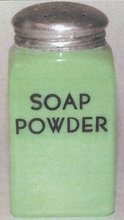 Jadite Soap Powder Shaker with Metal Lid