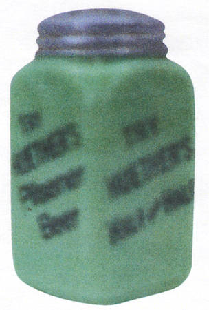 Jadite Advertise Shaker with Metal Lid