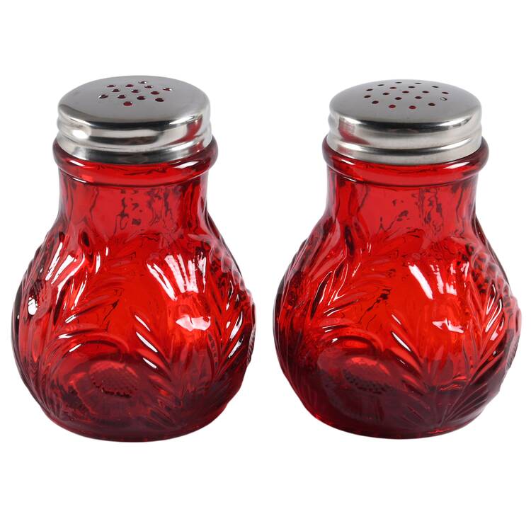 Inverted Thistle Ruby Red Shaker Set w/Metal Lids