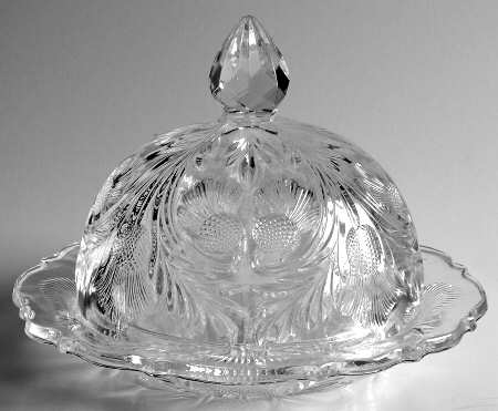 Inverted Thistle Clear Round Covered Butter