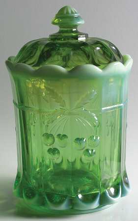 Cherry Thumbprint Green Opalescent Tobacco Jar & Lid