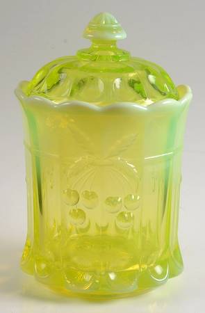 Cherry Thumbprint Vaseline Opal Tobacco Jar & Lid