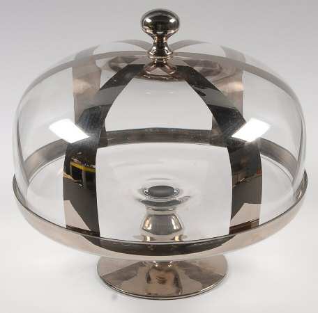 Vertical Stripes Parisian Platinum 11" Pedestal Cake Stand & Dome