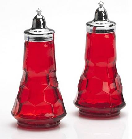 Georgian Ruby Red Shaker Set w/Metal Lids
