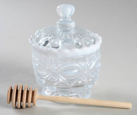 Eye Winker Crystal Opal Honey Jar & Lid with Wood Spoon/Dipper