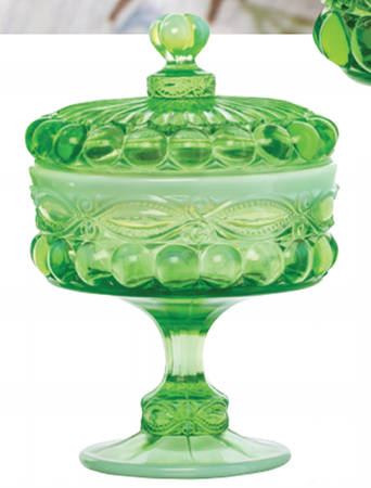 Eye Winker Green Opal 7" Compote & Lid