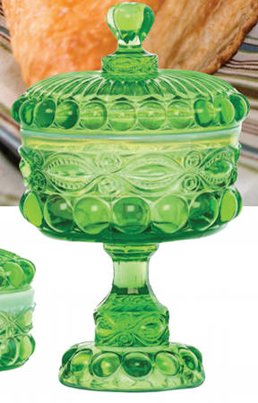 Eye Winker Green Opal 10" Compote & Lid