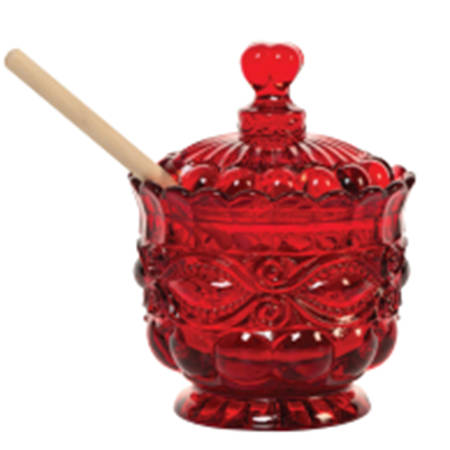 Eye Winker Red Honey Jar & Lid with Wood Spoon/Dipper