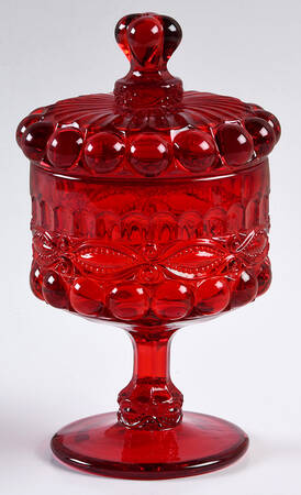Eye Winker Red 6" Compote & Lid