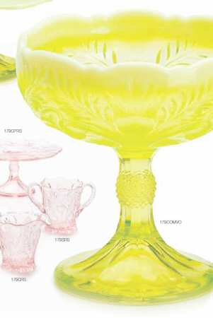Inverted Thistle Vaseline Opal 5" Low Open Compote