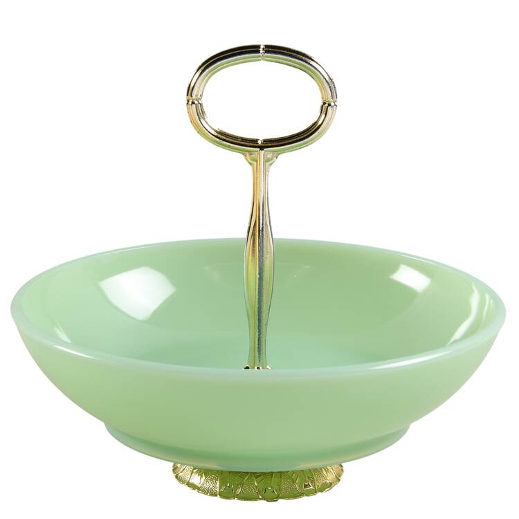 Jadeite Handled Footed Nut Dish HC