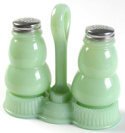 Jadeite Shaker Set with Metal Lids and Tray