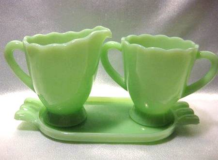 Jadeite Creamer, Sugar and Tray Set