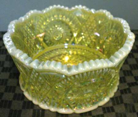 Diamond Classic Vaseline Opal Carnival by Mosser (Ohio)