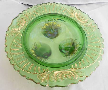 Geneva Green and Gold Round Butter Dish No Lid