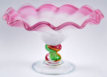 Art Glass Round Compote (Height X Width)