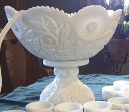 Buzz Star Milk Glass Punch Bowl with Stand