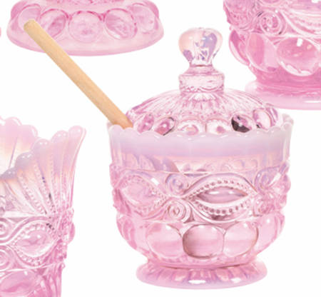 Eye Winker Pink Opal Honey Jar & Lid with Wood Spoon/Dipper