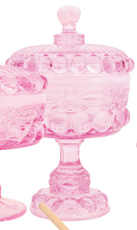 Eye Winker Pink Opal 10" Compote & Lid