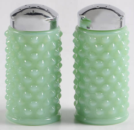 Gigi Jadeite Salt and Pepper Shakers with Metal Lids