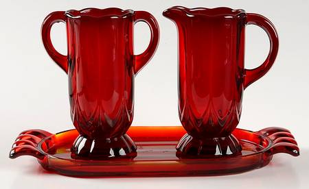 Janice-Ruby Creamer, Sugar and Tray Set