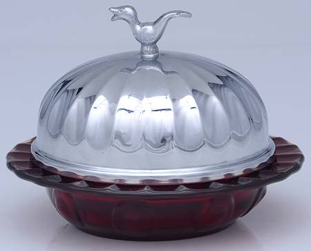 Moondrops-Ruby Round Covered Butter with Metal Lid