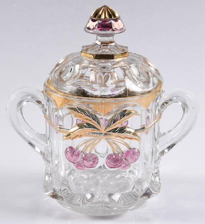 Cherry and Cable Clear Ruby Sugar Bowl & Lid