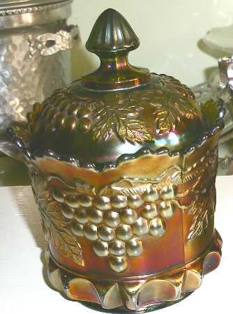 Grape and Cable Green Sugar Bowl & Lid