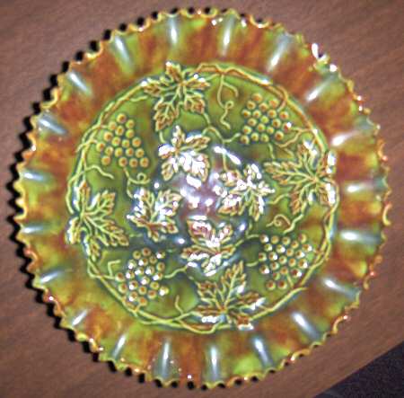 Grape and Cable Green 11" Round Crimped Bowl