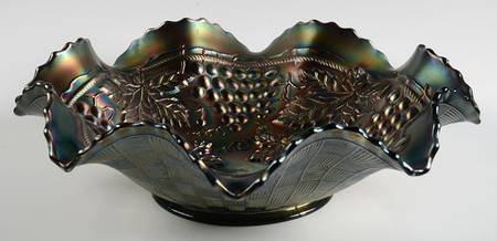 Grape and Cable Green 10" Round Crimped Bowl