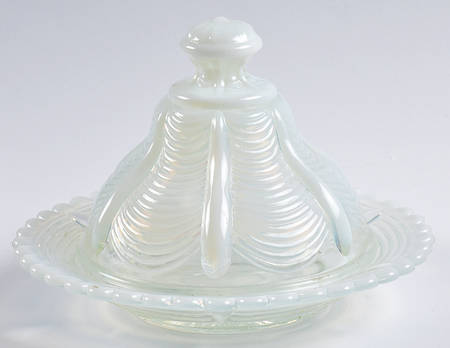 Drapery-White Opalescent Round Covered Butter