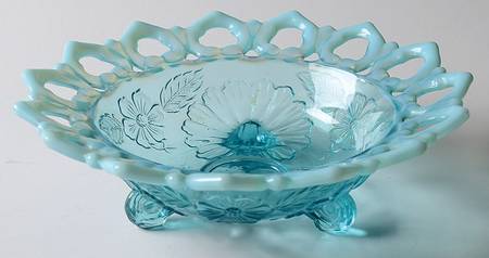 Shell and Wild Rose Blue Opalescent Novelty Bowl