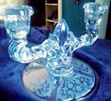 Canterbury-Blue Double Light Candlestick by New Martinsville