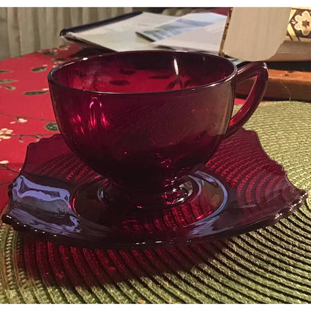 Fancy Square-Ruby Cup & Saucer Set