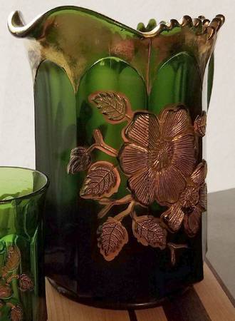 Gold Rose-Green Pitcher