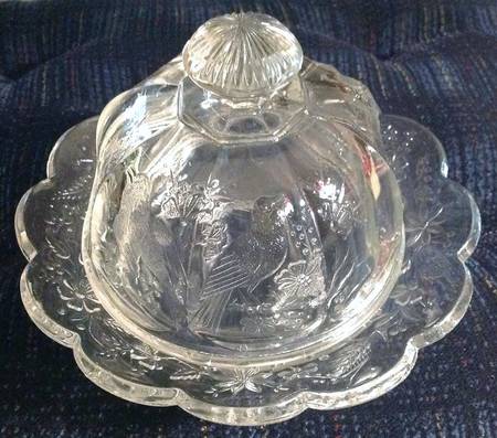 Singing Birds Clear Round Covered Butter