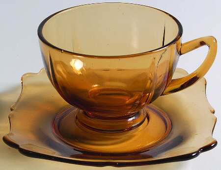 Fancy Square Amber Cup & Saucer Set