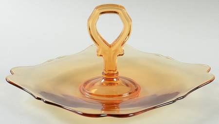 Fancy Square Amber Center Handle Tray