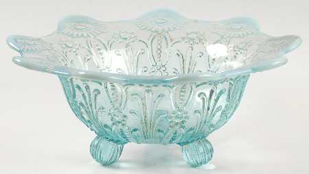 Pearl Flowers-Blue Opalescent 3-Toed Footed Bowl