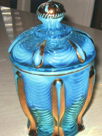 Drapery-Blue Opalescent Sugar Bowl & Lid