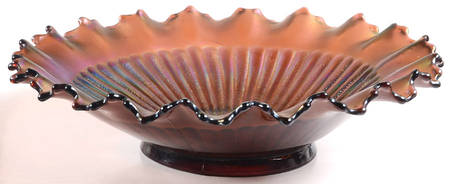 Stippled Rays Amethyst (Carnival) 9" Round Crimped Bowl