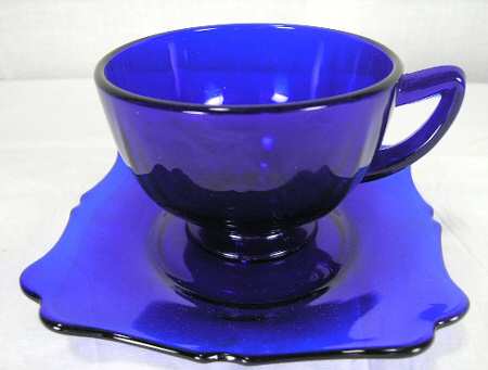 Fancy Square Cobalt Footed Cup & Saucer Set