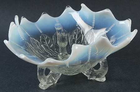 Leaf and Beads-White Opalescent 3-Toed Footed Bowl