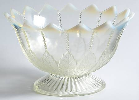 Leaf and Beads-White Opalescent 6" Footed Bowl