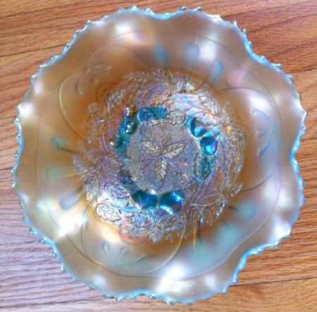 Three Fruits Medallion Aqua Opalescent by Northwood