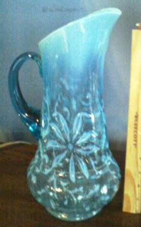 Poinsettia-Blue Opalescent Pitcher