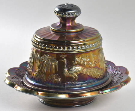 Peacock at the Fountain-Amethyst Round Covered Butter